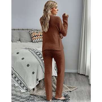 luvamia Sweater Outfits for Women 2 Pieces Travel Tops for Women Cute Pajama Pants Two Piece Outfits Fall Clothes for Women Brunette Large Fits Size 12/ Size 14
