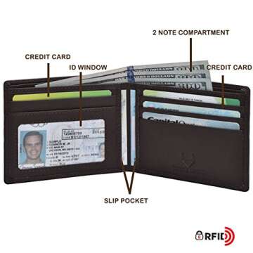 VALENCHI Men's Bifold Handmade Leather Wallet With Rfid Secure-With 4 Credit Card Slots+1 Id Slot And 2 Note Pockets (Brown Nappa)