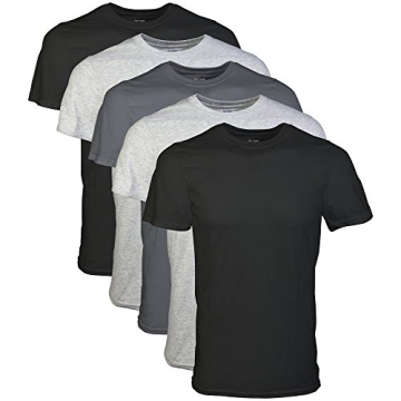 Gildan Men's Crew T-Shirts 5-Pack | Black, Grey, Charcoal, Large