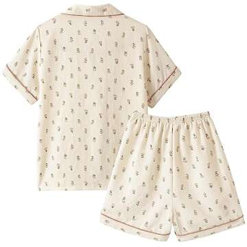 Vopmocld Big Girls Button Down Sleepwear Short Sleeve With Shorts 2PCS Pajama Sets Casual Lapel Loun...
