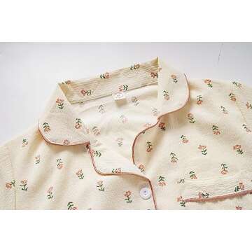 Vopmocld Big Girls Button Down Sleepwear Short Sleeve With Shorts 2PCS Pajama Sets Casual Lapel Loungewear Patterns Printed, 2PCS-Floral, 10