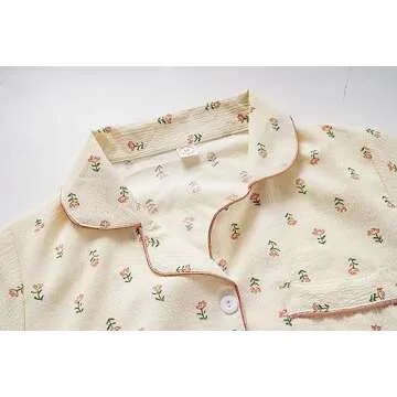 Vopmocld Big Girls Button Down Sleepwear Short Sleeve With Shorts 2PCS Pajama Sets Casual Lapel Loungewear Patterns Printed, 2PCS-Floral, 10