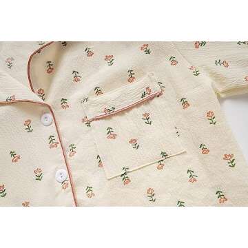 Vopmocld Big Girls Button Down Sleepwear Short Sleeve With Shorts 2PCS Pajama Sets Casual Lapel Loungewear Patterns Printed, 2PCS-Floral, 10