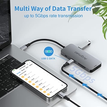 Argmao USB C Hub, 8-in-1 Dongle, USB C to USB C Data Transfer, USB-C PD3.0, 4K@30Hz HDMI, 3 USB 3.0, SD/TF Card Reader Adapter, Compatible with MacBook Air Pro, Chromebook and Other Type C Laptops