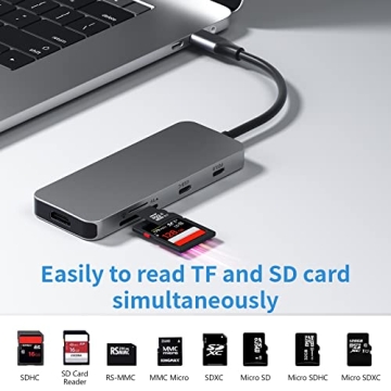 Argmao USB C Hub, 8-in-1 Dongle, USB C to USB C Data Transfer, USB-C PD3.0, 4K@30Hz HDMI, 3 USB 3.0, SD/TF Card Reader Adapter, Compatible with MacBook Air Pro, Chromebook and Other Type C Laptops