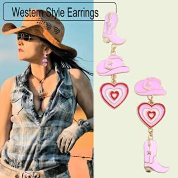 Cowboy Cowgirl Boot Hat Earrings Cute Western Earrings Gifts Women Dangle Drop Enamel Earrings Cosas Vaqueras Para Mujer