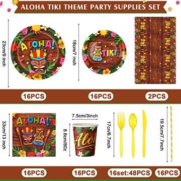 130 Pcs Hawaiian Party Decorations Luau Plates and Napkins Party Supplies Tiki Paper Plates Aloha Ha...