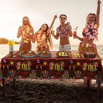 130 Pcs Hawaiian Party Decorations Luau Plates and Napkins Party Supplies Tiki Paper Plates Aloha Hawaiian Tablecloth Cups Straws Knife Forks for Jungle Tropical Beach Theme Party, Serves 16