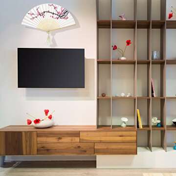 2 Pieces Folding Handheld Bamboo Fans with Tassel Women's Hollowed Bamboo Hand Holding Fans for Wall...