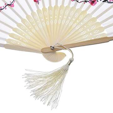 2 Pieces Folding Handheld Bamboo Fans with Tassel Women's Hollowed Bamboo Hand Holding Fans for Wall Decoration, Gifts(Cherry)
