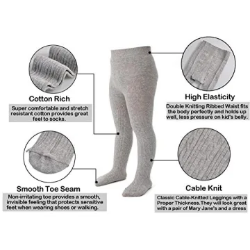 EPEIUS Infant Girl Thick Seamless Cable Knit Tights Pack of 3