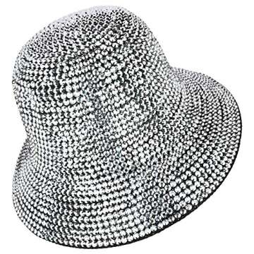 Trendy Apparel Shop Fashion Bling Rhinestone Studs Detailed Bucket Hat - Black
