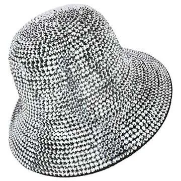 Trendy Apparel Shop Fashion Bling Rhinestone Studs Detailed Bucket Hat - Black