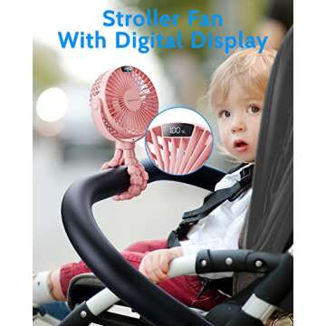 SWEETFULL Portable Stroller Fan, with Display 4000mAh Battery Powered Mini Clip On Fan, 4-Speed Rech...