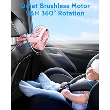 SWEETFULL Portable Stroller Fan, with Display 4000mAh Battery Powered Mini Clip On Fan, 4-Speed Rechargeable Small Personal Fan Handheld Desk Cooling Fan for Baby Car Seat Crib Travel Pink