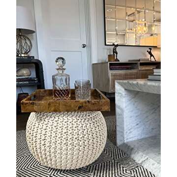 FRELISH DECOR Round Pouf Ottoman Hand Knitted 100% Cotton Pouf Foot Stool - Knitted Bean Bag - Floor...