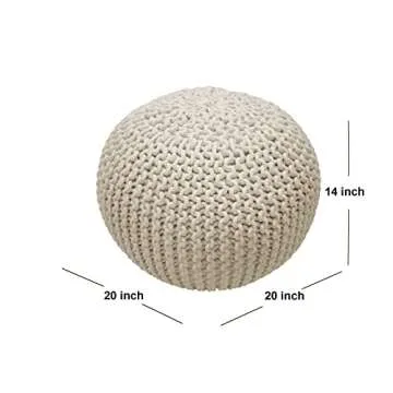 FRELISH DECOR Round Pouf Ottoman Hand Knitted 100% Cotton Pouf Foot Stool - Knitted Bean Bag - Floor Chair for Living Room Bedroom - Foot Rest for Couch (20 Diameter x 14 Height) - Natural