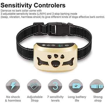 Dog Bark Collar -7 Adjustable Sensitivity and Intensity Levels-Dual Anti-Barking Modes Rechargeable/...
