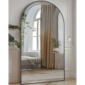 LadyNow Full Length Mirror, 78"x38" Oversized Floor Mirror Freestanding, Full Body Mirror Floor Standing Mirror with Stand, Hanging Mounted Mirror for Bedroom Living Room, Black, Arched Style