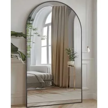 LadyNow Full Length Mirror, 78"x38" Oversized Floor Mirror Freestanding, Full Body Mirror Floor Standing Mirror with Stand, Hanging Mounted Mirror for Bedroom Living Room, Black, Arched Style