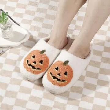 Qubuwalk Halloween Pumpkin Slippers for Women Men Spooky Slides Soft Plush Fuzzy Slippers Cozy House...