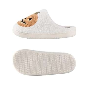 Qubuwalk Halloween Pumpkin Slippers for Women Men Spooky Slides Soft Plush Fuzzy Slippers Cozy House Slippers Indoor Outdoor Shoes