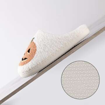 Qubuwalk Halloween Pumpkin Slippers for Women Men Spooky Slides Soft Plush Fuzzy Slippers Cozy House Slippers Indoor Outdoor Shoes