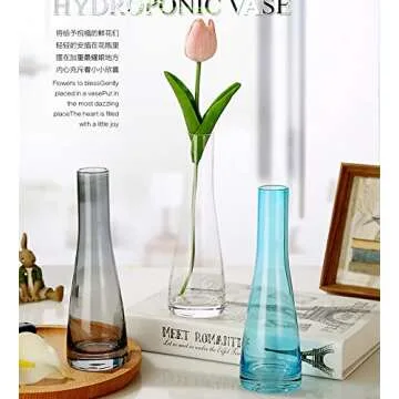 Elegant Hand-Made Grey Glass Bud Vase for Flowers