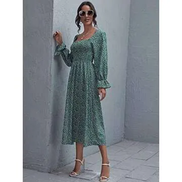 Floerns Boho Floral Print Square Neck Long Dress