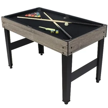 Sunnydaze 10-in-1 Game Table - Combination Multi-Game Table with Billiards, Push Hockey, Foosball, Ping Pong, Chess, Checkers, Backgammon, Bowling, Shuffleboard, Card Games - Classic Wood Stain