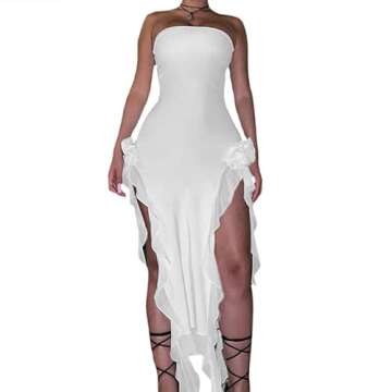 Elegant Women Sexy Ruffle Hem Strapless Long Dress