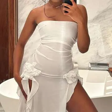 Elegant Women Sexy Ruffle Hem Strapless Long Dress