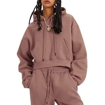 PEHMEA Women's 2 Piece Sweatsuit Outfits, Winter Comfy Lounge Sets for Women, Fleece Hoodies Crop Pu...