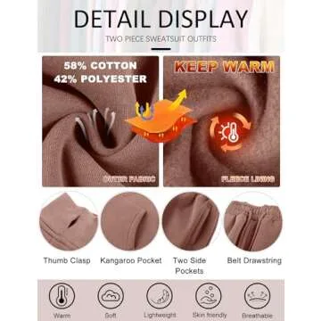PEHMEA Women's 2 Piece Sweatsuit Outfits, Winter Comfy Lounge Sets for Women, Fleece Hoodies Crop Pullover with Joggers Pants(Rust-S)