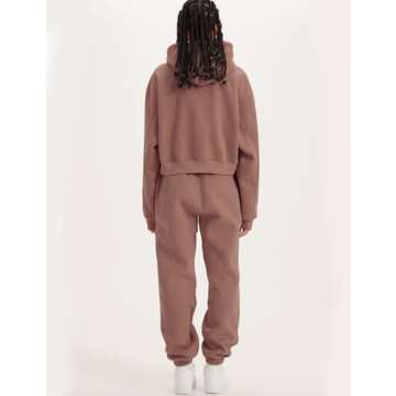 PEHMEA Women's 2 Piece Sweatsuit Outfits, Winter Comfy Lounge Sets for Women, Fleece Hoodies Crop Pullover with Joggers Pants(Rust-S)