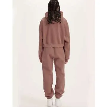 PEHMEA Women's 2 Piece Sweatsuit Outfits, Winter Comfy Lounge Sets for Women, Fleece Hoodies Crop Pullover with Joggers Pants(Rust-S)