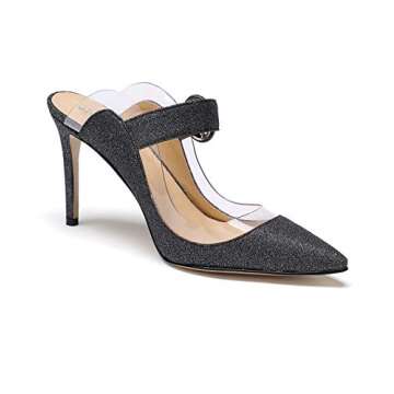 vivianly Women Sexy Glitter Sandals Pointed Toe Stiletto Heel Mules Heeled Slippers Slip On Dress Shoes