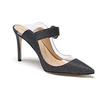 vivianly Women Sexy Glitter Sandals Pointed Toe Stiletto Heel Mules Heeled Slippers Slip On Dress Shoes