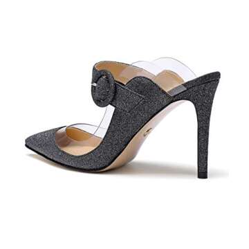 vivianly Women Sexy Glitter Sandals Pointed Toe Stiletto Heel Mules Heeled Slippers Slip On Dress Shoes
