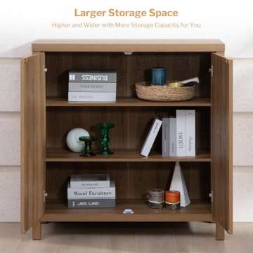 SICOTAS Sideboard Buffet Coffee Bar Cabinet - Boho Rattan Credenza Cabinet with Storage Rattan Decorated Doors - 3 Pieces Farmhouse Kitchen Storage Cabinets Buffet Cabinet - Oak