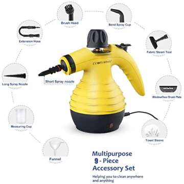 Comforday Multi-Purpose Handheld Pressurized Steam Cleaner with 9 Accessories for Easy Stain Removal