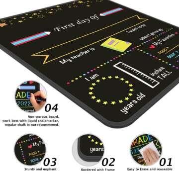 Happy Aplenty First Day of School Board 10 x 12 Inch Double Side 1st First Day and Last Day of School Chalkboard Sign for Preschool Kindergarten (Normal Frame)