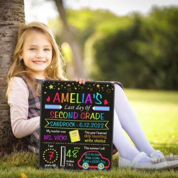 Happy Aplenty First Day of School Board 10 x 12 Inch Double Side 1st First Day and Last Day of School Chalkboard Sign for Preschool Kindergarten (Normal Frame)