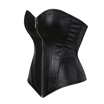 Kranchungel Women's Punk Rock Faux Leather Corset Retro Goth Waist Cincher Basque Bustier Small Blac...