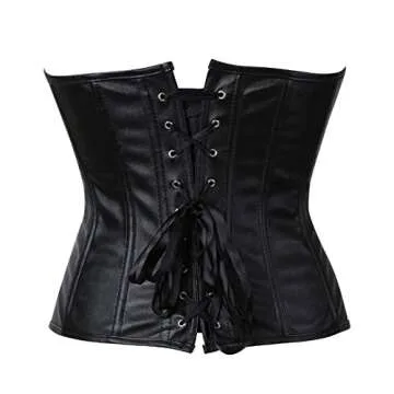 Kranchungel Women's Punk Rock Faux Leather Corset Retro Goth Waist Cincher Basque Bustier Small Black
