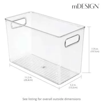 mDesign Plastic Storage Box – Narrow Open-Top Fridge Organiser Tray with Handle – Can Be Used as Fridge Tray, Shelf Box or for Cupboard Storage – Pack of 2 — Clear