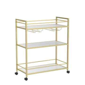 Stylish GOLASON Gold Bar Cart with 3 Shelves for Entertaining