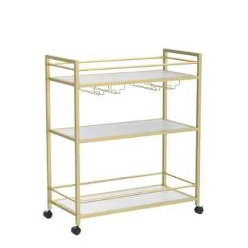 Stylish GOLASON Gold Bar Cart with 3 Shelves for Entertaining