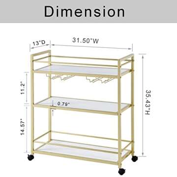 Stylish GOLASON Gold Bar Cart with 3 Shelves for Entertaining