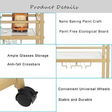 Stylish GOLASON Gold Bar Cart with 3 Shelves for Entertaining